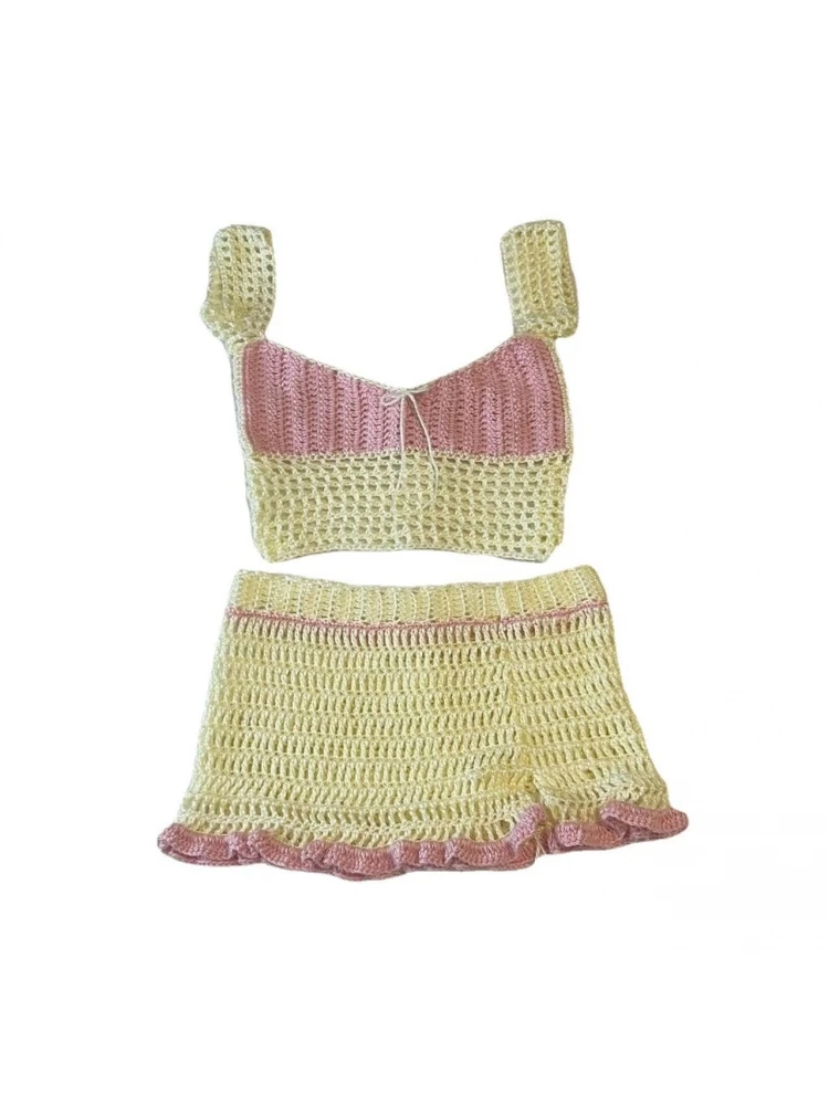 Women's Sexy Knitting Split Hem Colorblock Skirt Set - Image 3