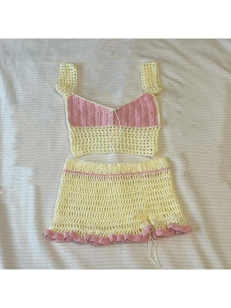 Women's Sexy Knitting Split Hem Colorblock Skirt Set - Image 4