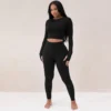 Pure Color Sports Long Sleeve Top 2pc Pants Sets
