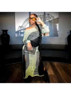 Sexy Colorblock Knitted Long Sleeve Dress