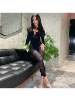 Women's Sexy Hollowed-out Lace Hollowed Out Gauze Jumpsuit