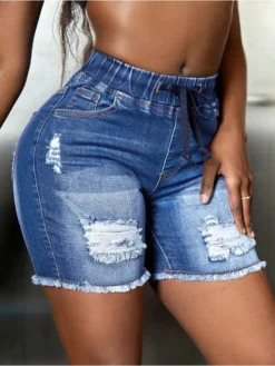 High Waist Wear Out Denim Shorts