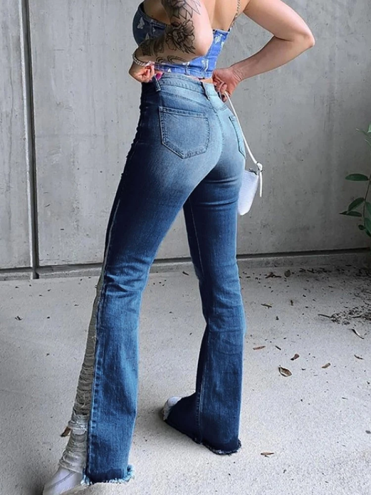 Fashion Side Ragged High Waist Jeans - Image 2