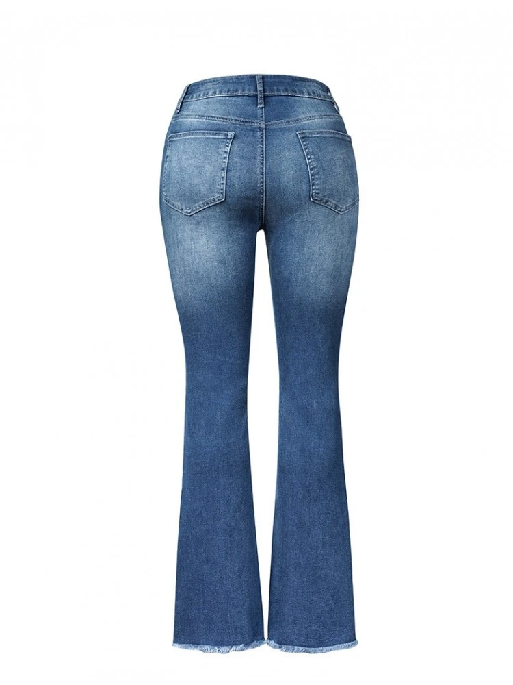 Fashion Side Ragged High Waist Jeans - Image 4