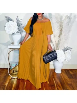 Women's Casual Pleated Pure Color Dress