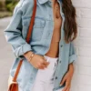 Blue Pockets Long Sleeve Denim Jackets