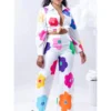 Flower Printing Blouse 2pc Pants Sets
