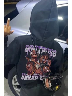 Letter Printed Casual Hooded Women's Pocket Sweatshirt