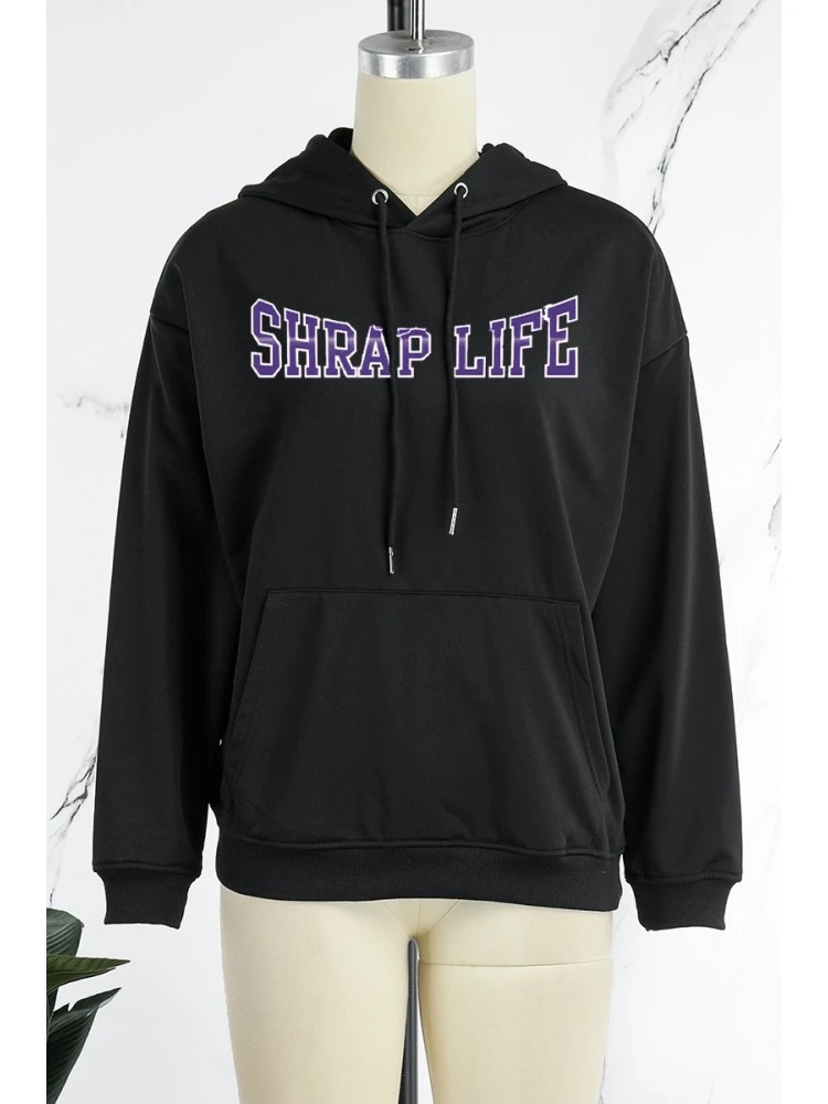 Letter Printed Casual Hooded Women's Pocket Sweatshirt - Image 4