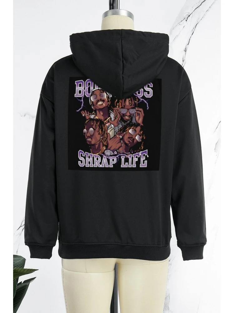 Letter Printed Casual Hooded Women's Pocket Sweatshirt - Image 5