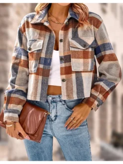 Fall Fashion Plaid Long Sleeve Short Jackets