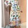 Button-down Printed Belt Waist-tie Dress