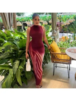 Elegant Printing Sleeveless Bodycon Maxi Dress