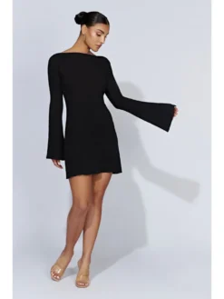 Striped Knitted Dress With Open Back And Sleeves