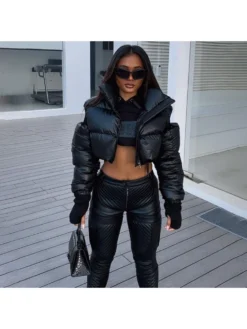 Winter Black Cotton Cutout Shoulder Coat