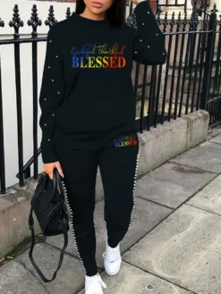 Fashion Colorful Letter Long Sleeve Pants Sets