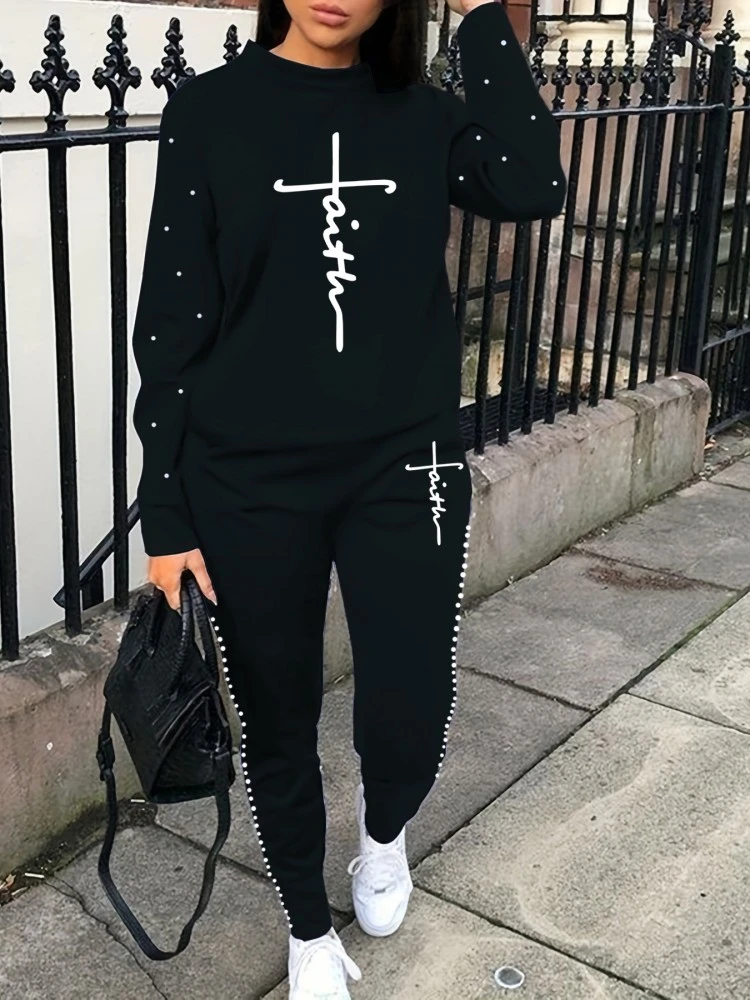 Fall Trendy Beading 2pc Pants Sets - Image 2