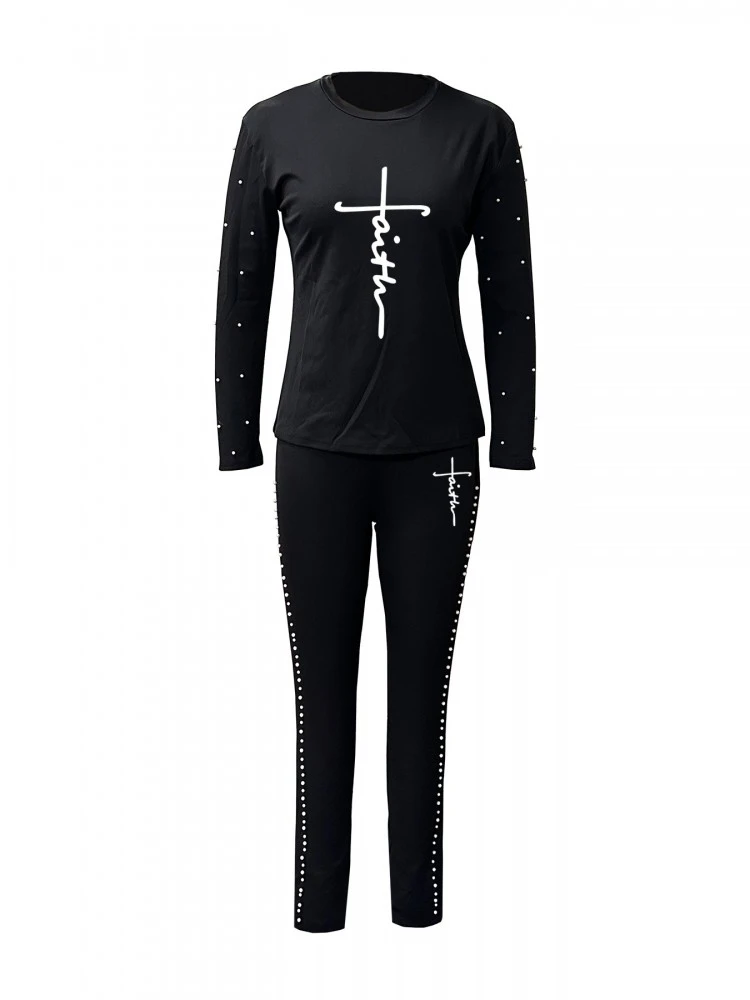 Fall Trendy Beading 2pc Pants Sets - Image 3