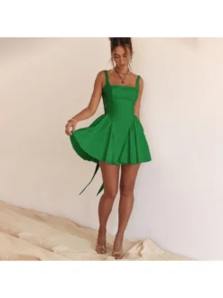 Pure Color Backless Mini Dress