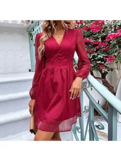 Patchwork Grid Pure Color Dress