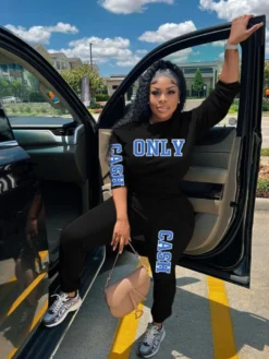 Printed Round Neck Long Sleeve Long Pants Sweatshirt Two Piece Set