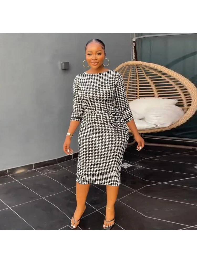 Black And White Grid Wrap Hip Dress