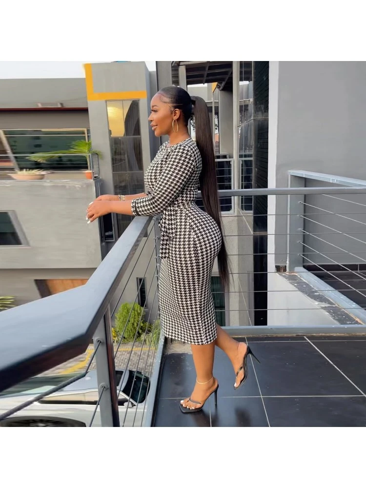 Black And White Grid Wrap Hip Dress - Image 2