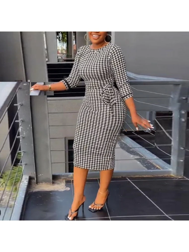 Black And White Grid Wrap Hip Dress - Image 3