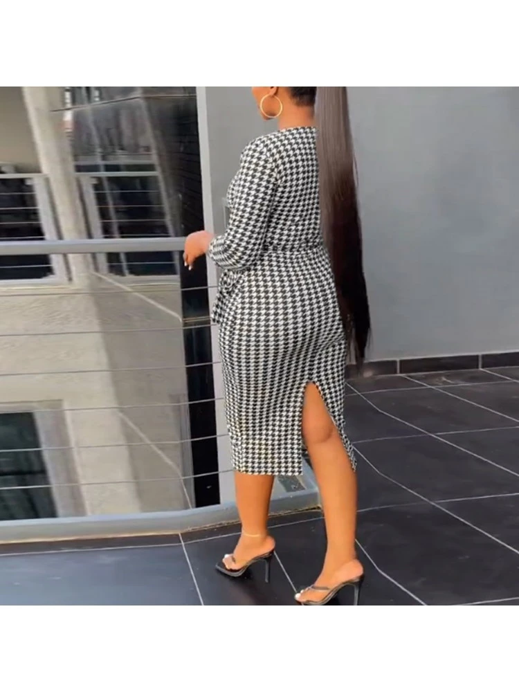 Black And White Grid Wrap Hip Dress - Image 5