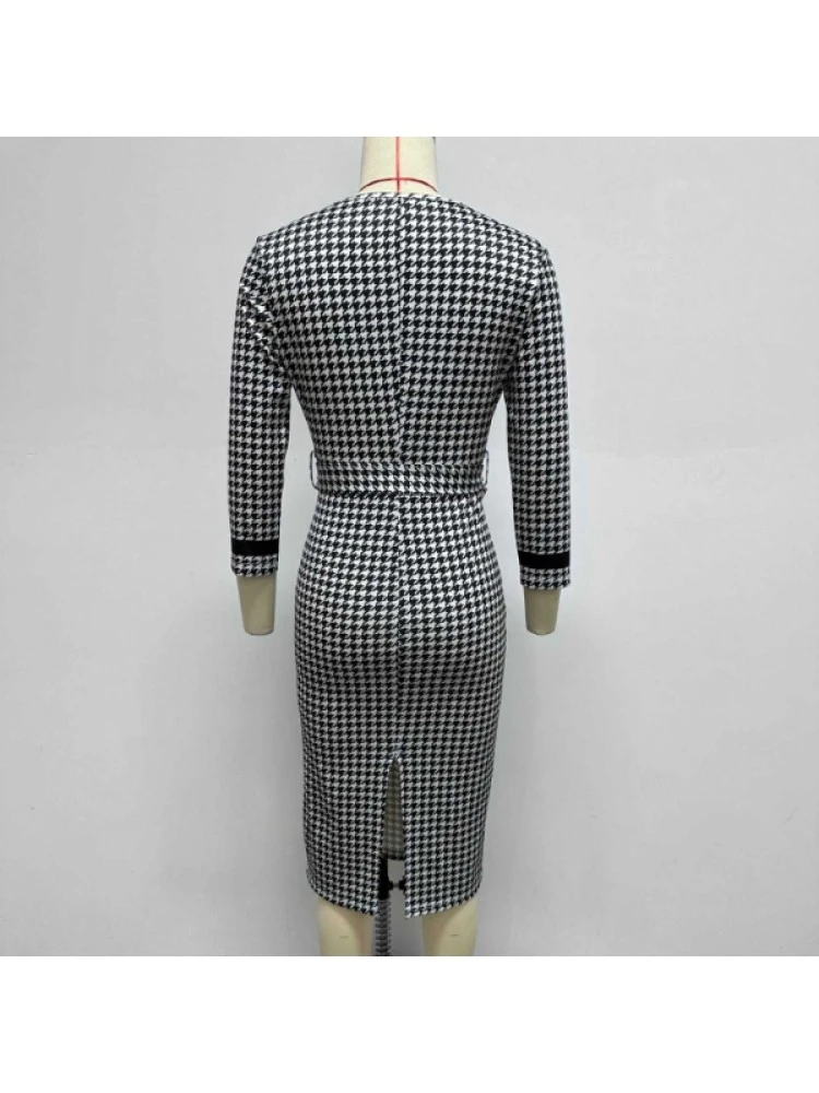 Black And White Grid Wrap Hip Dress - Image 8