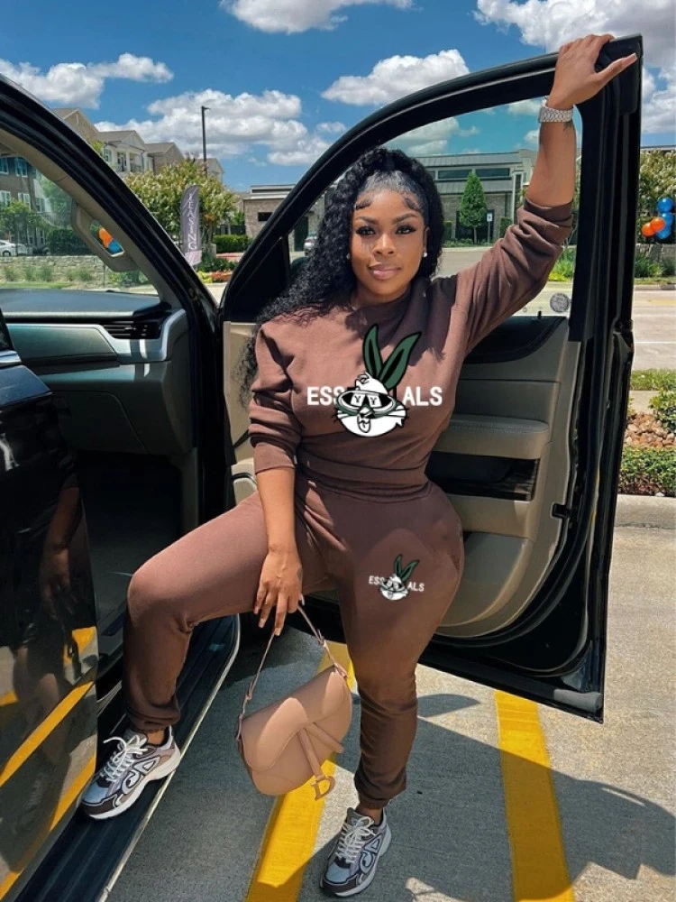 Plus Size Cartoon Pattern Printed Sweater Two-piece Set