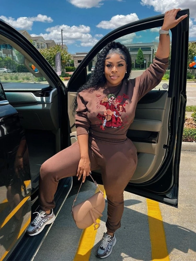 Plus Size Cartoon Pattern Printing Sweater Set