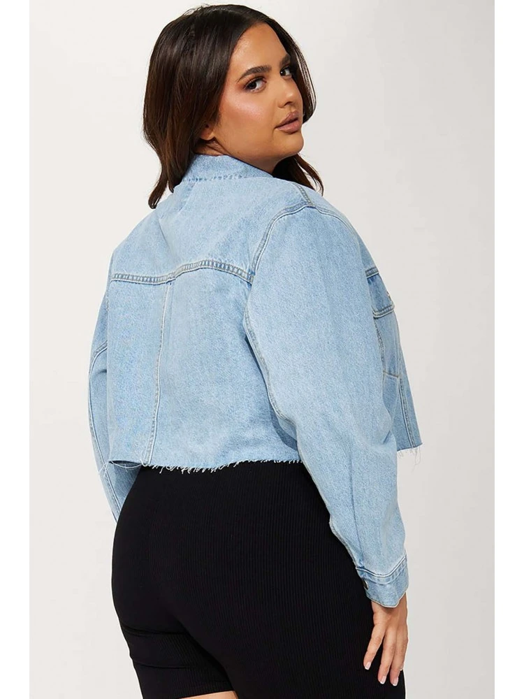 Pure Color Raged Hem Denim Jacket