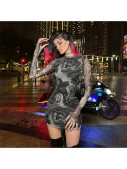 Ripple Printed Anti See Through Personality Package Buttock Long Dress