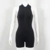 Sleeveless Round Neck Backless Solid Color Short Jumpsuit