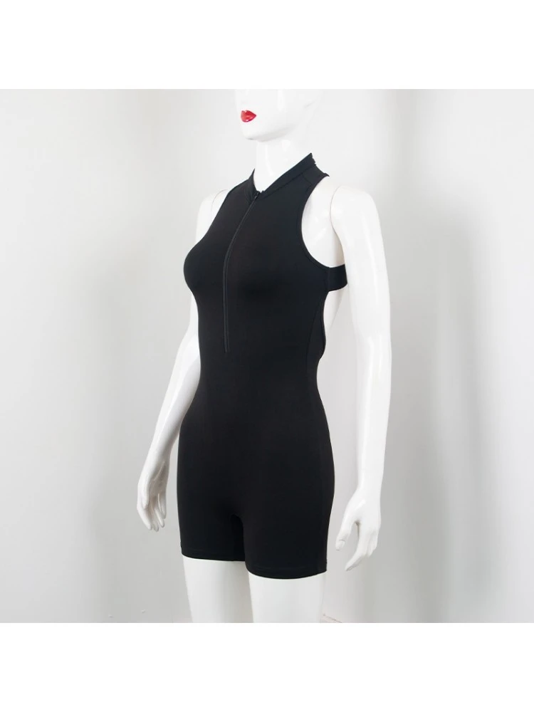 Sleeveless Round Neck Backless Solid Color Short Jumpsuit - Image 2