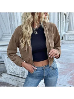 Fall Fashion Solid Hooded Corduroy Short Jackets