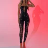 Sexy Mesh Hot Drilling Strapless Jumpsuits