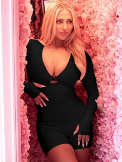 Fall Pure Color Sports Cutout Long Sleeve Rompers