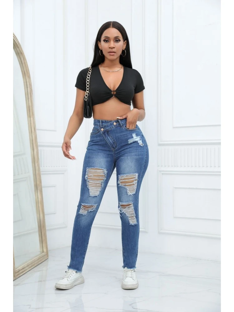 Fashion Ripped High Waist Skinny Jeans - Image 2