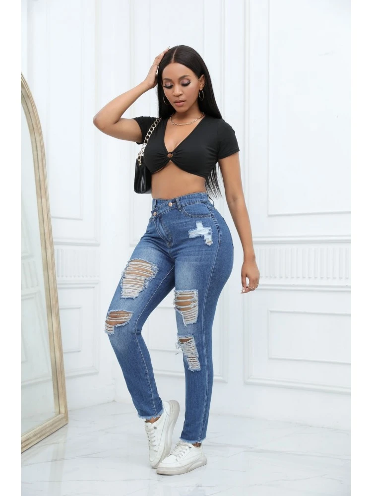 Fashion Ripped High Waist Skinny Jeans - Image 3