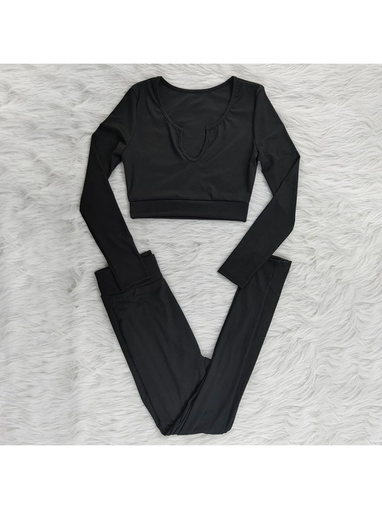 Fall Solid Crop Top 2pc Pants Sets - Image 5