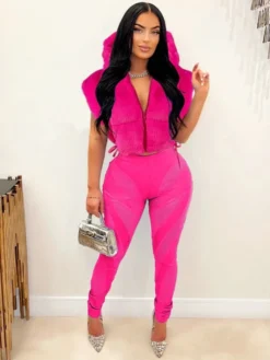 Solid Color Hooded Fur Jackets