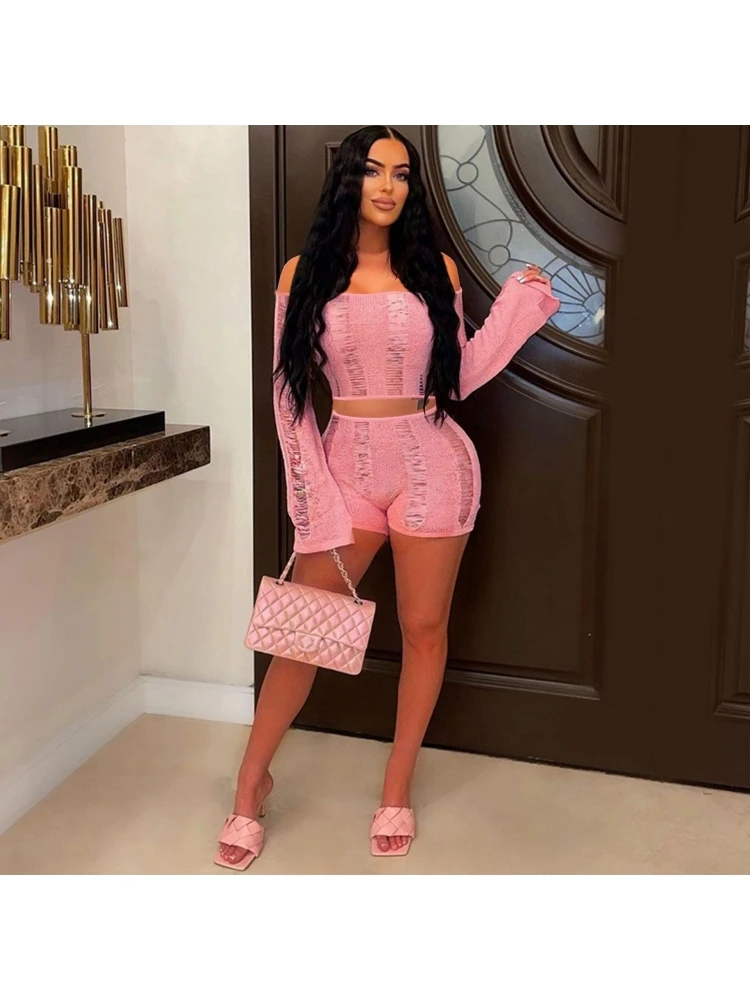 Solid Color Crew Neck Cropped Top Trouser Sets - Image 3