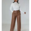 Solid Color PU Mid-rise Wide Leg Pants