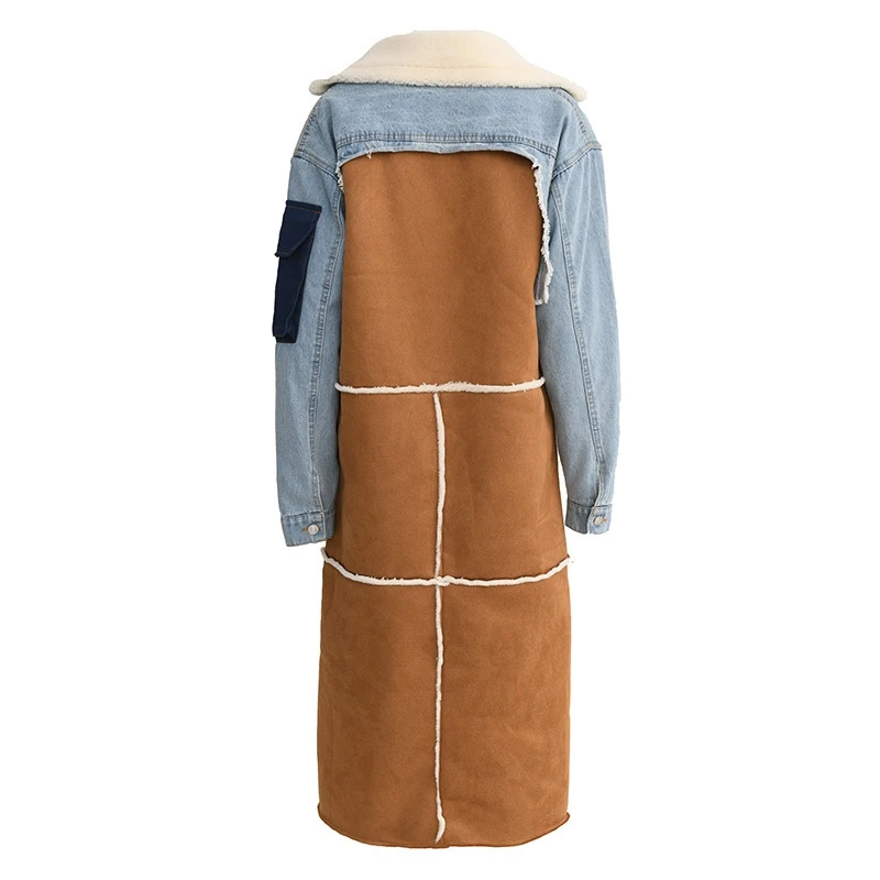 Tie-wrap Lambswool Lapel Neck Denim Jacket - Image 4