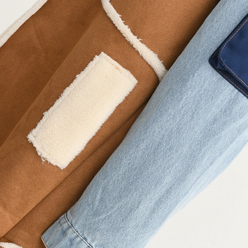 Tie-wrap Lambswool Lapel Neck Denim Jacket - Image 9