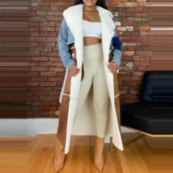 Tie-wrap Lambswool Lapel Neck Denim Jacket