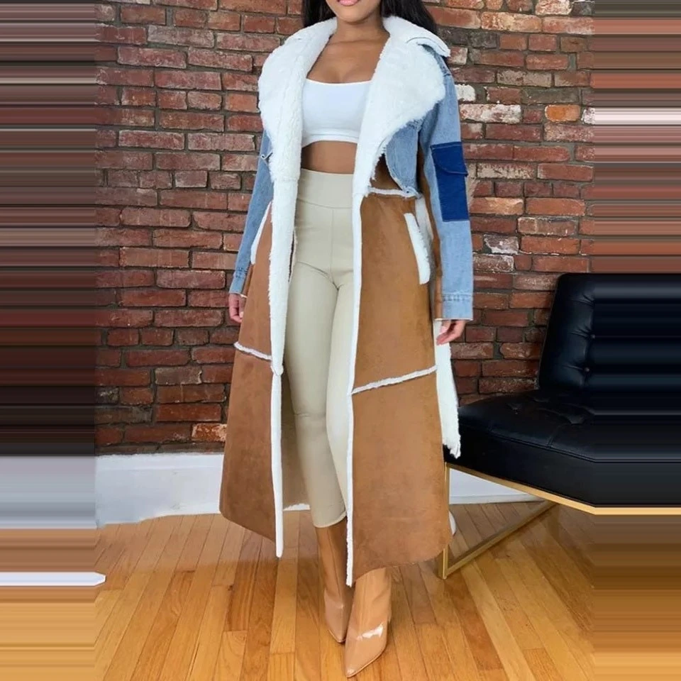 Tie-wrap Lambswool Lapel Neck Denim Jacket - Image 2