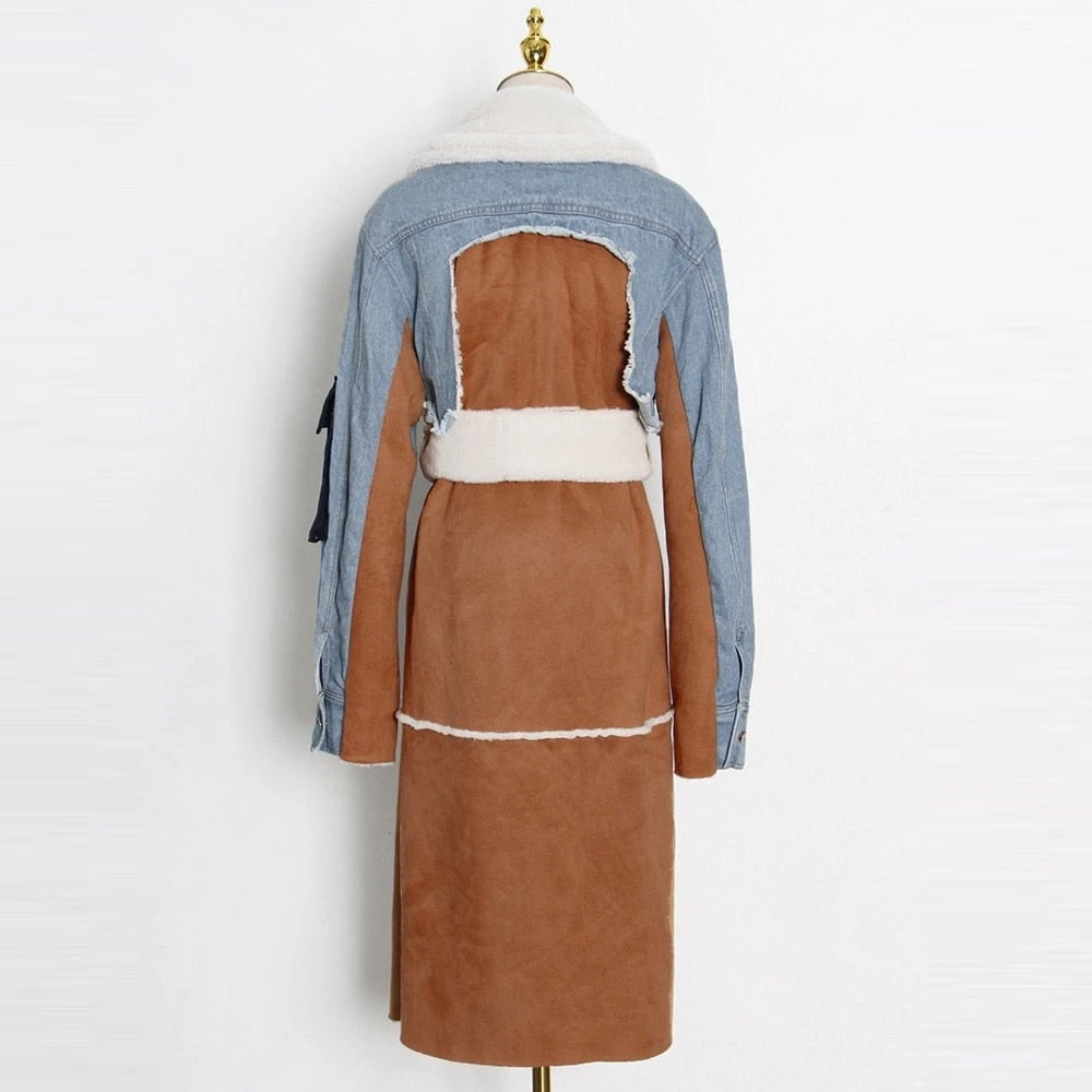 Tie-wrap Lambswool Lapel Neck Denim Jacket - Image 7